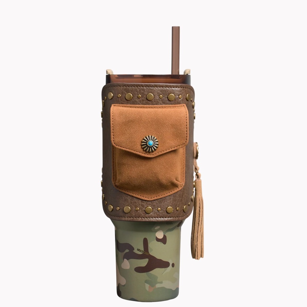 Stanley Camouflage Tumbler with Brown Leather Holder - Picture 3 of 3